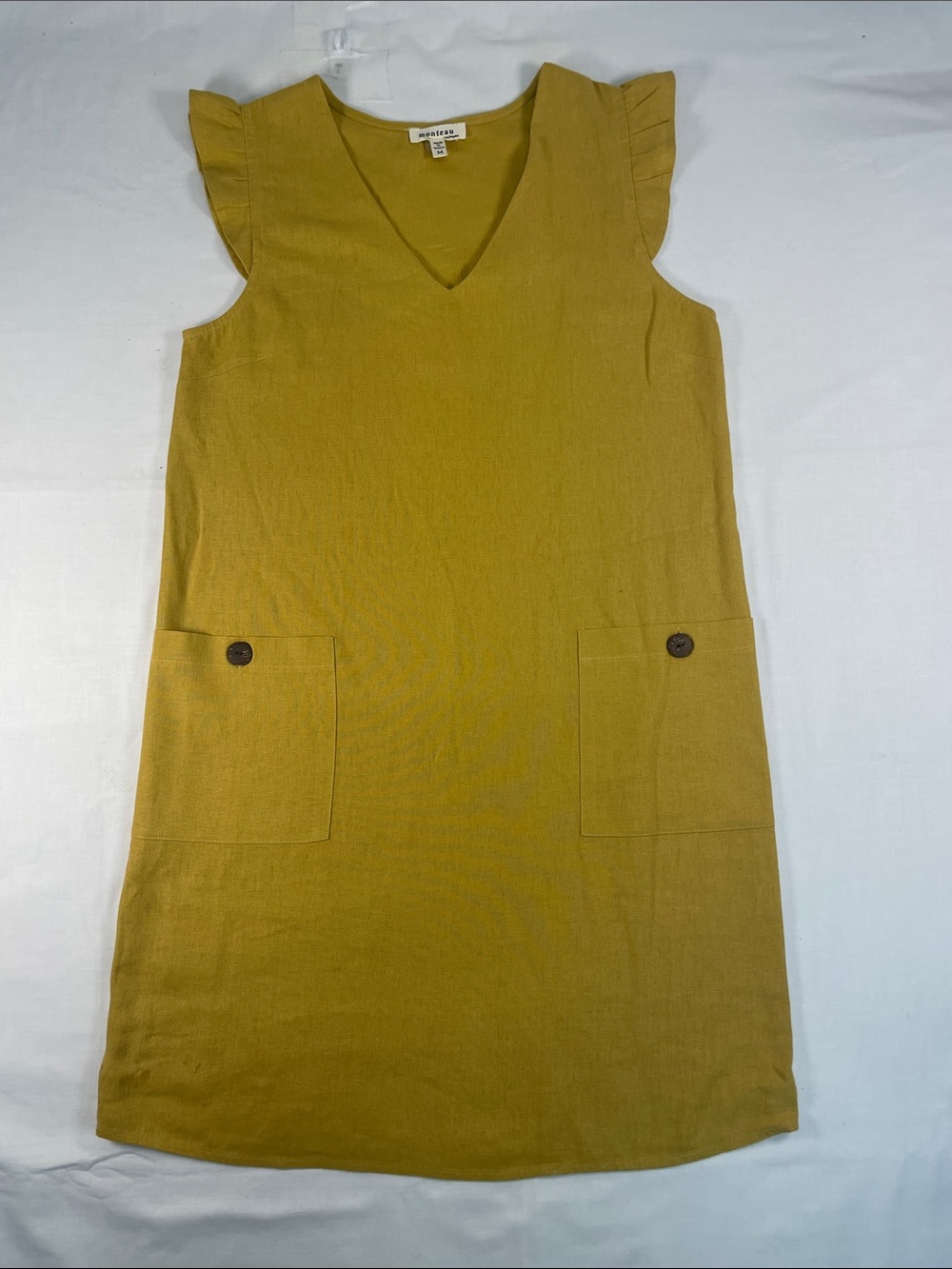 Mauve Mustard Linen Mini Shift Pocket Dress Button flutter sleeves Anthropologie